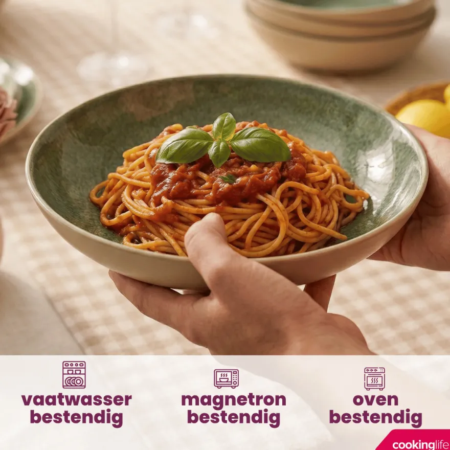 Cookinglife Diepe Borden / Pastaborden Serene Green ø 23 cm - Aardewerk - 4 Stuks