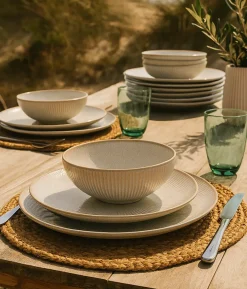 Cookinglife Diepe Borden / Pastaborden Coastal Lines Ocean Beige ø 18 cm - 6 Stuks