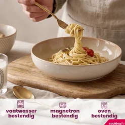 Cookinglife Diepe Borden / Pastaborden Serene Zand ø 23 cm - Aardewerk - 4 stuks