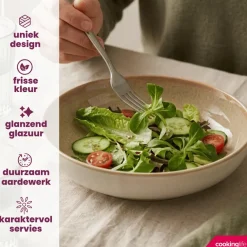 Cookinglife Diepe Borden / Pastaborden Serene Zand ø 23 cm - Aardewerk - 4 stuks