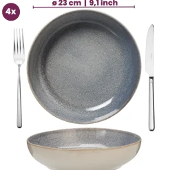 Cookinglife Diepe Borden / Pastaborden Serene Blue ø 23 cm - Aardewerk - 4 stuks