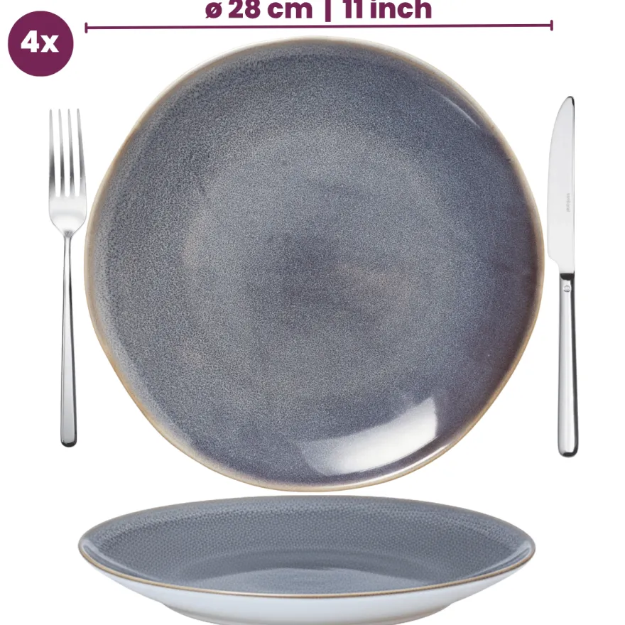 Cookinglife Dinerborden Serene Blue ø 28 cm - Aardewerk - 4 stuks