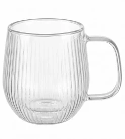 Cookinglife Dubbelwandige Cappuccino- / theeglazen met oor Lines - 250 ml - 2 Stuks
