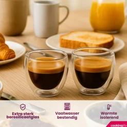 Cookinglife Dubbelwandige Espressoglazen 100 ml - 2 stuks
