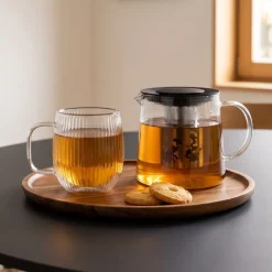 Cookinglife Dubbelwandige Koffie- / theeglazen met oor Lines - 350 ml - 2 Stuks