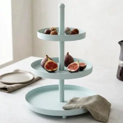 Cookinglife Etagere Metaal - Blauw / Mint - ø 15, 20 & 25 cm - 3-laags - 35 cm hoog