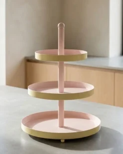 Cookinglife Etagere Metaal - Geel / Roze - ø 15, 20 & 25 cm - 3-laags - 35 cm hoog