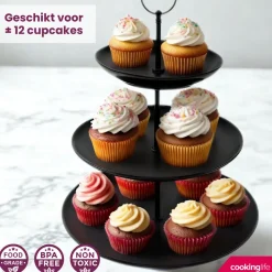 Cookinglife Etagère zwart ø 16, 21 & 26 cm - 3-laags - 32 cm hoog