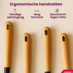 Cookinglife Keukengerei set - Kookgerei set - hout zwart 4 delig - Schuimspaan, soeplepel, bakspaan & opscheplepel
