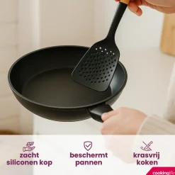 Cookinglife Keukengerei set - Kookgerei set - hout zwart 4 delig - Schuimspaan, soeplepel, bakspaan & opscheplepel