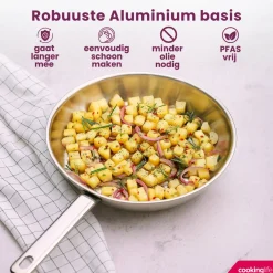 Cookinglife Koekenpan Superior Triply RVS ø 24 cm - geschikt voor alle warmtebronnen - zonder anti-aanbaklaag