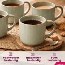 Cookinglife Koffiemokken Serene Green 330 ml - Aardewerk - 4 stuks
