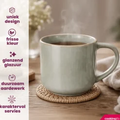 Cookinglife Koffiemokken Serene Green 330 ml - Aardewerk - 4 stuks