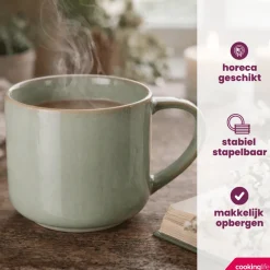 Cookinglife Koffiemokken Serene Green 330 ml - Aardewerk - 4 stuks