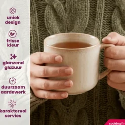 Cookinglife Koffiemokken Serene Zand 330 ml - Aardewerk - 4 stuks