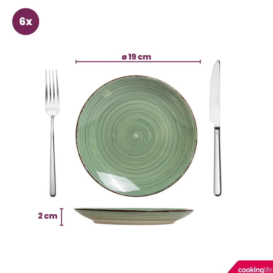 Cookinglife Ontbijtborden / Dessertborden Delice Groen ø 19 cm - 6 stuks