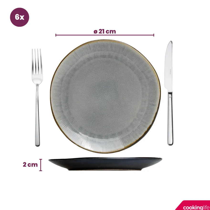 Cookinglife Ontbijtborden / Dessertborden Nola Warm Grey ø 21 cm - 6 stuks
