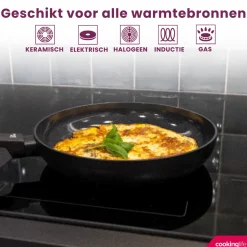 Cookinglife Pannenset Black Cera 3-delig - Wokpan ø 28 cm + Koekenpan ø 24 & 28 cm - geschikt voor alle warmtebronnen - keramische anti-aanbaklaag