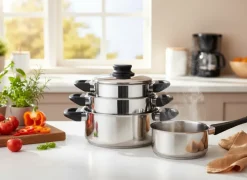 Cookinglife Pannenset RVS / Zwart 4-Delig - Kookpan ø 16, 18 , 20 cm & Steelpan ø 16 cm- Geschikt voor alle warmtebronnen