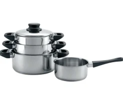 Cookinglife Pannenset RVS / Zwart 4-Delig - Kookpan ø 16, 18 , 20 cm & Steelpan ø 16 cm- Geschikt voor alle warmtebronnen