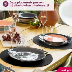 Cookinglife Placemats - Afwasbaar - Zwart - ΓΈ 38 cm - 6 stuks