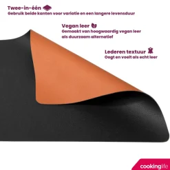 Cookinglife Placemats - Dubbelzijdig - Afwasbaar - Cognac / Zwart 46 x 33 cm - 6 Stuks