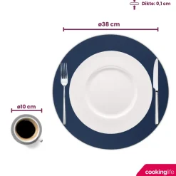Cookinglife 6 Placemats + 6 Onderzetters - Dubbelzijdig - Rond - Afwasbaar - Blauw / Grijs