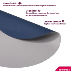 Cookinglife 6 Placemats + 6 Onderzetters - Dubbelzijdig - Rond - Afwasbaar - Blauw / Grijs