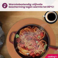 Cookinglife 6 Placemats + 6 Onderzetters - Dubbelzijdig - Rond - Afwasbaar - Zwart / Cognac