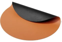 Cookinglife 6 Placemats + 6 Onderzetters - Dubbelzijdig - Rond - Afwasbaar - Zwart / Cognac