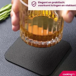 Cookinglife 6 Placemats + 6 Onderzetters - Afwasbaar - Zwart