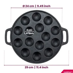 Cookinglife Poffertjespan - Gietijzer - ø 24 cm - 15 poffertjes - zonder anti-aanbaklaag - geschikt voor alle warmtebronnen