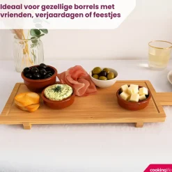 Cookinglife Serveerplank / Tapasplank op pootjes - L - Bamboe - 58 x 19 cm