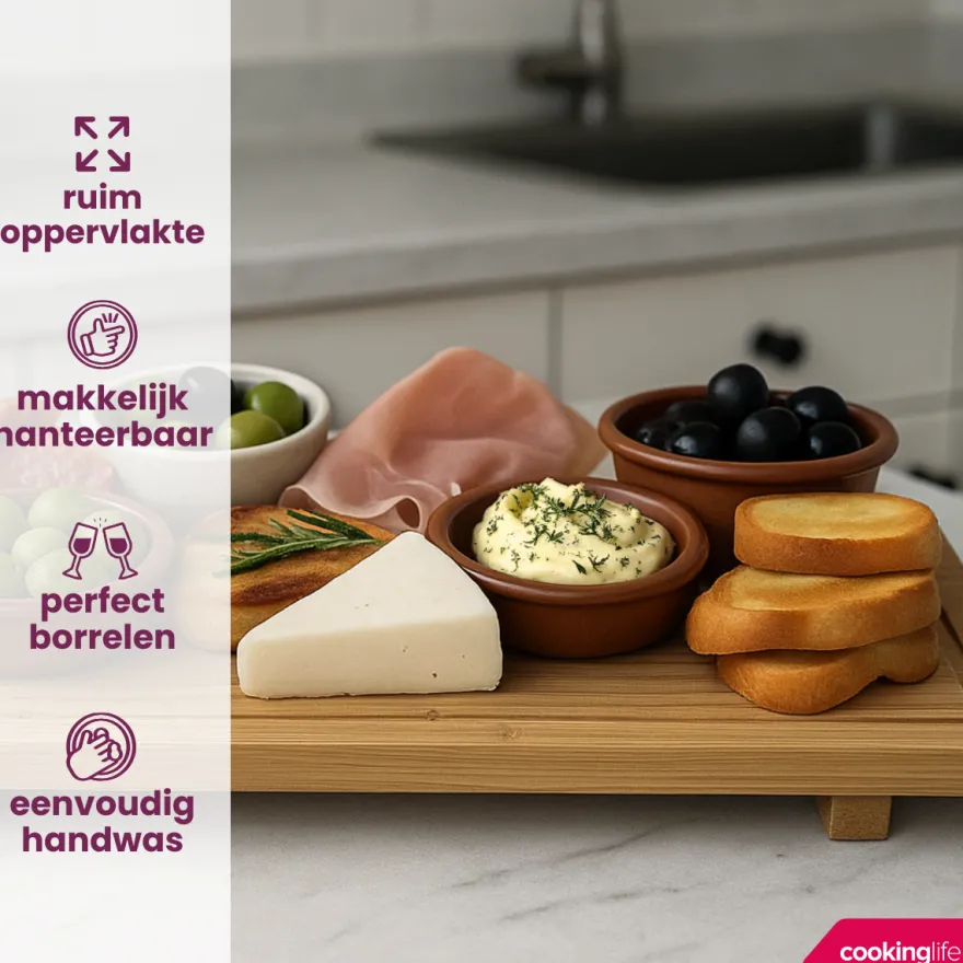 Cookinglife Serveerplank / Tapasplank op pootjes - L - Bamboe - 58 x 19 cm