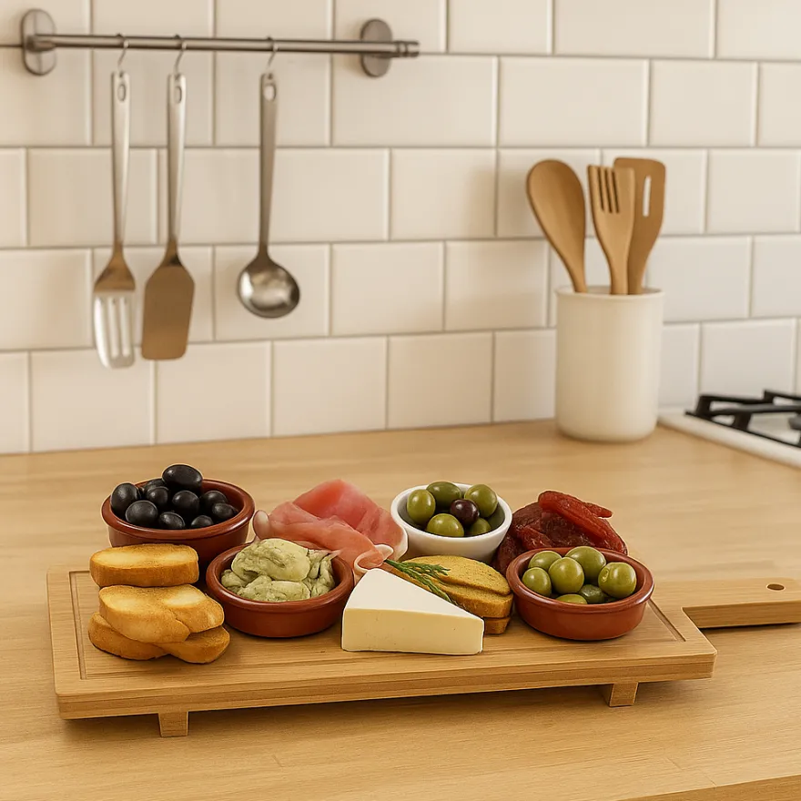 Cookinglife Serveerplank / Tapasplank op pootjes - L - Bamboe - 58 x 19 cm