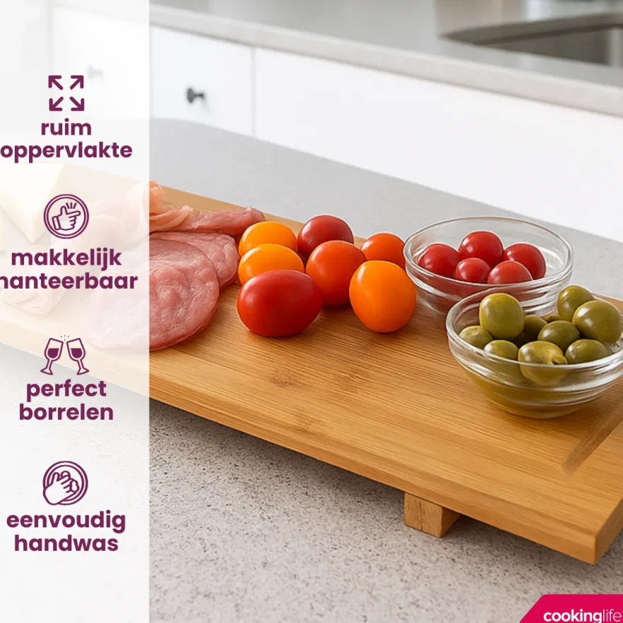 Cookinglife Serveerplank / Tapasplank op pootjes - XL - Bamboe - 88 x 26 cm