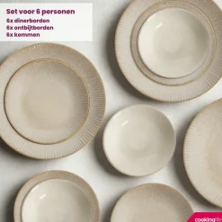 Cookinglife Serviesset Coastal Lines Ocean Beige 18-delig / 6 personen - 6 dinerborden, 6 ontbijtborden en 6 diepe borden