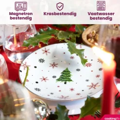 Cookinglife Serviesset - Kerstservies - Porselein - Rood 18-delig / 6 personen - 6 dinerborden, 6 ontbijtborden & 6 kommen