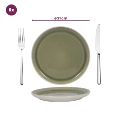 Cookinglife Serviesset Mos Groen 18-delig / 6 personen - 6 dinerborden, 6 ontbijtborden en 6 kommen