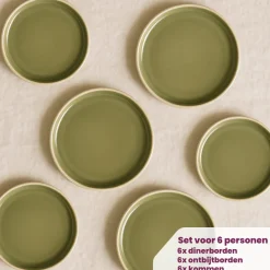 Cookinglife Serviesset Mos Groen 18-delig / 6 personen - 6 dinerborden, 6 ontbijtborden en 6 kommen