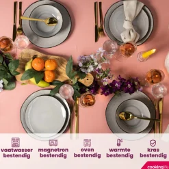 Cookinglife Serviesset Nola Warm Grey 18-delig / 6 personen - 6 dinerborden, 6 ontbijtborden en 6 kommen