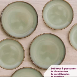 Cookinglife Serviesset Sabi Groen 18-delig / 6 personen - 6 dinerborden, 6 ontbijtborden en 6 kommen