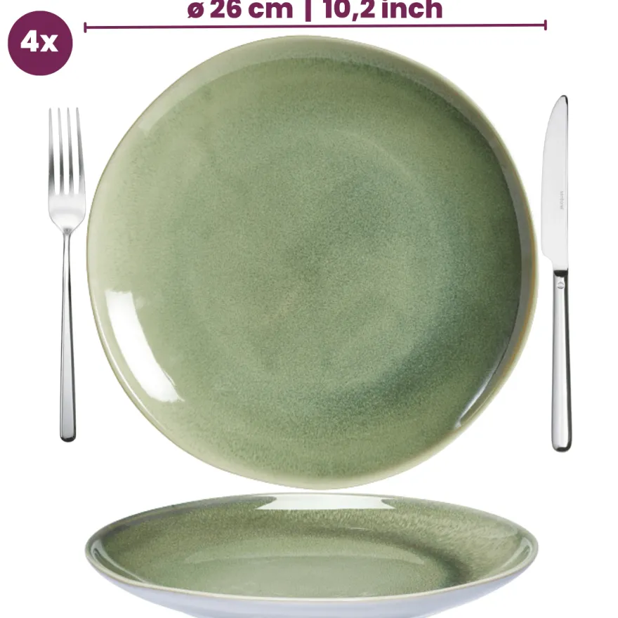 Cookinglife Serviesset Serene Green 12-delig / 4 personen - 4 dinerborden, 4 ontbijtborden en 4 kommen