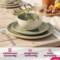 Cookinglife Serviesset Serene Green 12-delig / 4 personen - 4 dinerborden, 4 ontbijtborden en 4 kommen