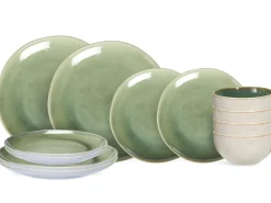 Cookinglife Serviesset Serene Green 12-delig / 4 personen - 4 dinerborden, 4 ontbijtborden en 4 kommen