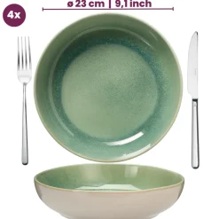 Cookinglife Serviesset Serene Green 12-delig / 4 personen - 4 dinerborden, 4 ontbijtborden en 4 kommen