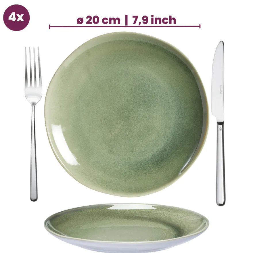 Cookinglife Serviesset Serene Green 12-delig / 4 personen - 4 dinerborden, 4 ontbijtborden en 4 kommen