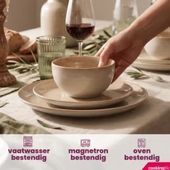 Cookinglife Serviesset Serene Zand 12-delig / 4 personen - 4 dinerborden, 4 ontbijtborden en 4 kommen