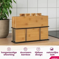 Cookinglife Snijplankenset Bamboe met houder 5-delig