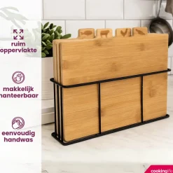 Cookinglife Snijplankenset Bamboe met houder 5-delig